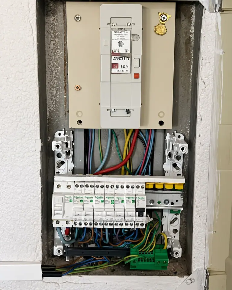 Tableau électrique ouvert pendant une intervention